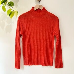 Madewell Alpaca Blend Lightweight Sweater Orange Red M Mock Neck Fair Trade